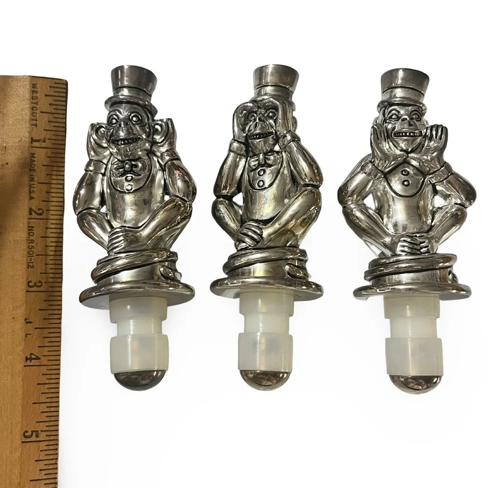 Silver Plated “See no evil, hear no evil, speak no evil” Monkey Wine Stoppers